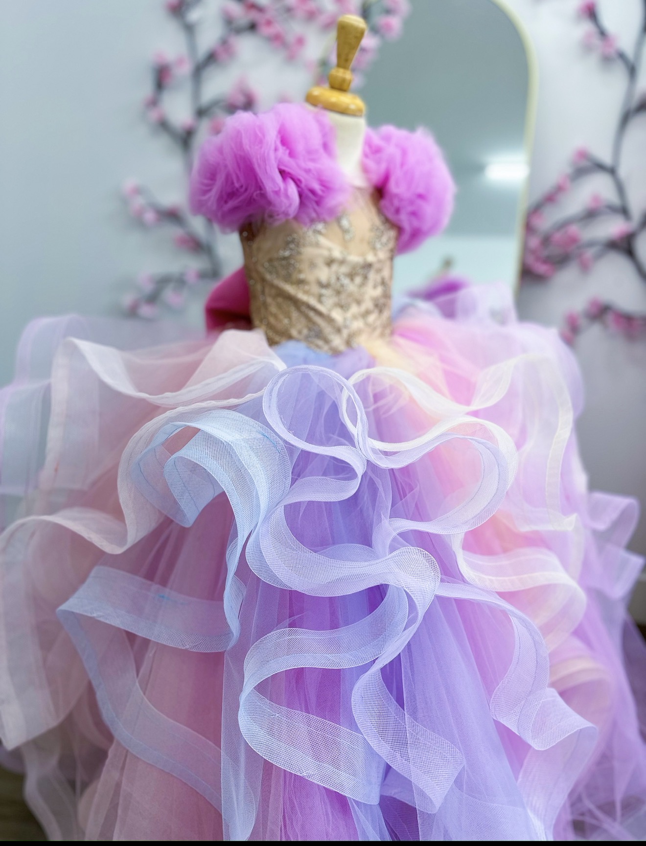 Pastel horsehair ruffle gown