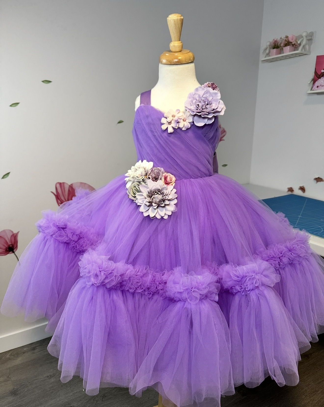 Lilac tiered ruffle ball dress